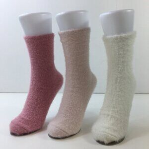 Fluffy Fuzzy Womens Socks 3-Pair Pack Dark Pink White Light Pink